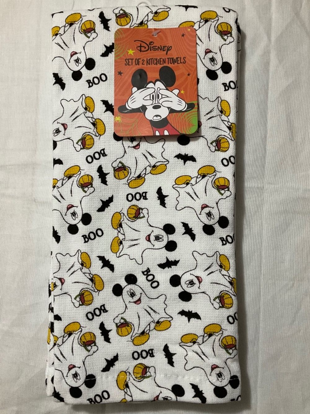 Disney Mickey Mouse Ghost Halloween Kitchen Towels Set of 2 Cotton 16x26 NWT